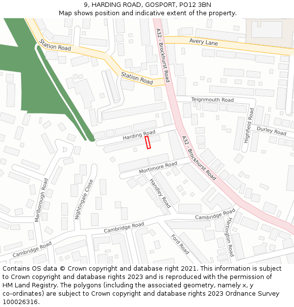 9, HARDING ROAD, GOSPORT, PO12 3BN: Location map and indicative extent of plot