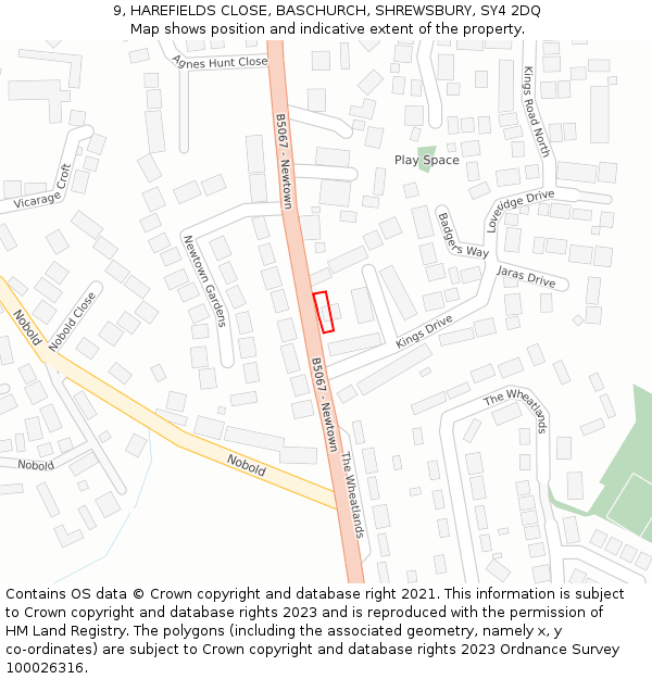 9, HAREFIELDS CLOSE, BASCHURCH, SHREWSBURY, SY4 2DQ: Location map and indicative extent of plot