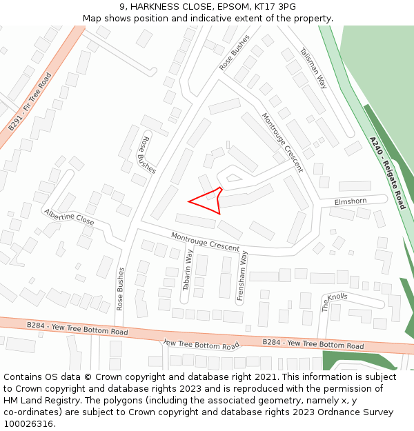9, HARKNESS CLOSE, EPSOM, KT17 3PG: Location map and indicative extent of plot