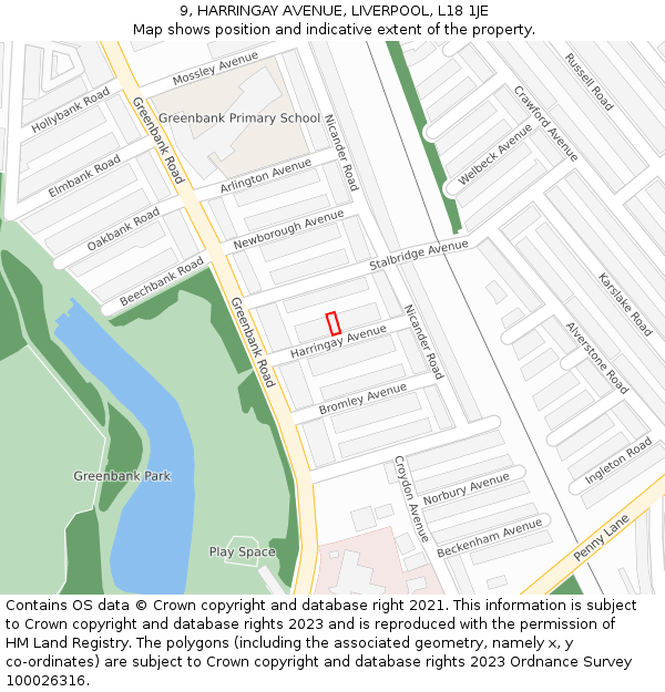 9, HARRINGAY AVENUE, LIVERPOOL, L18 1JE: Location map and indicative extent of plot