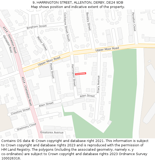 9, HARRINGTON STREET, ALLENTON, DERBY, DE24 9DB: Location map and indicative extent of plot