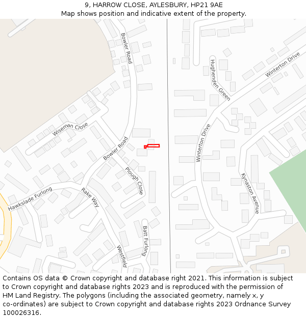 9, HARROW CLOSE, AYLESBURY, HP21 9AE: Location map and indicative extent of plot