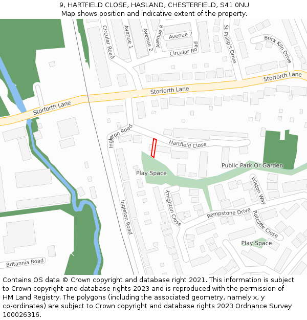 9, HARTFIELD CLOSE, HASLAND, CHESTERFIELD, S41 0NU: Location map and indicative extent of plot