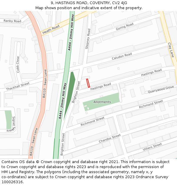 9, HASTINGS ROAD, COVENTRY, CV2 4JG: Location map and indicative extent of plot