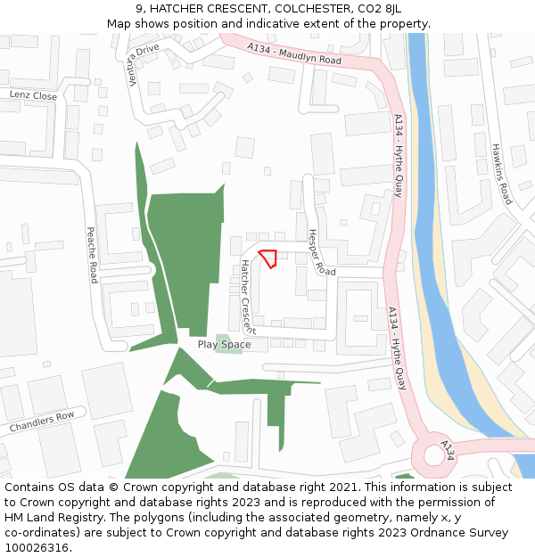 9, HATCHER CRESCENT, COLCHESTER, CO2 8JL: Location map and indicative extent of plot