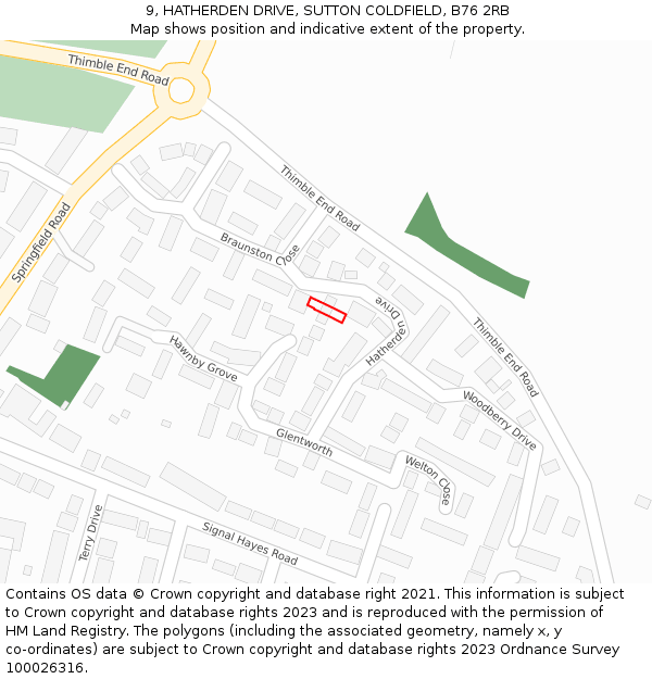 9, HATHERDEN DRIVE, SUTTON COLDFIELD, B76 2RB: Location map and indicative extent of plot