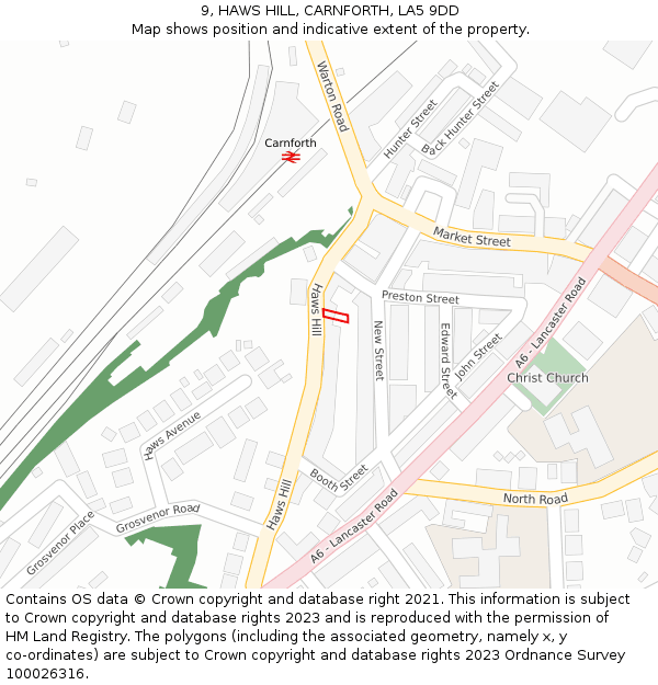 9, HAWS HILL, CARNFORTH, LA5 9DD: Location map and indicative extent of plot