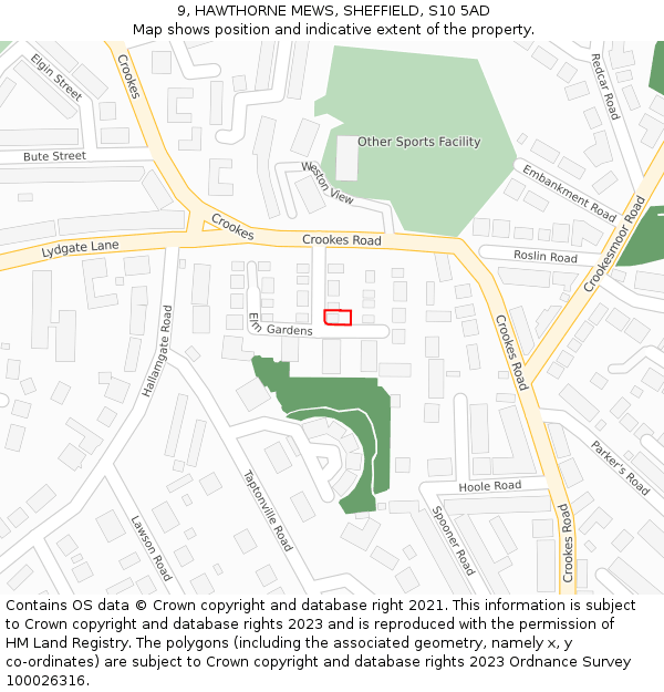 9, HAWTHORNE MEWS, SHEFFIELD, S10 5AD: Location map and indicative extent of plot