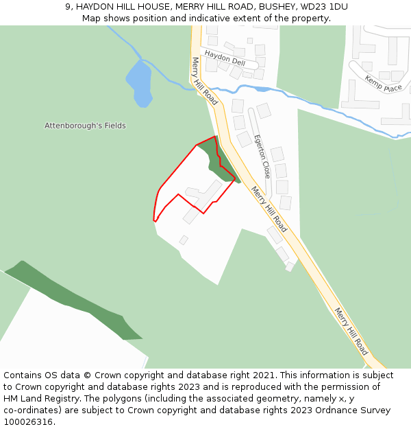 9, HAYDON HILL HOUSE, MERRY HILL ROAD, BUSHEY, WD23 1DU: Location map and indicative extent of plot