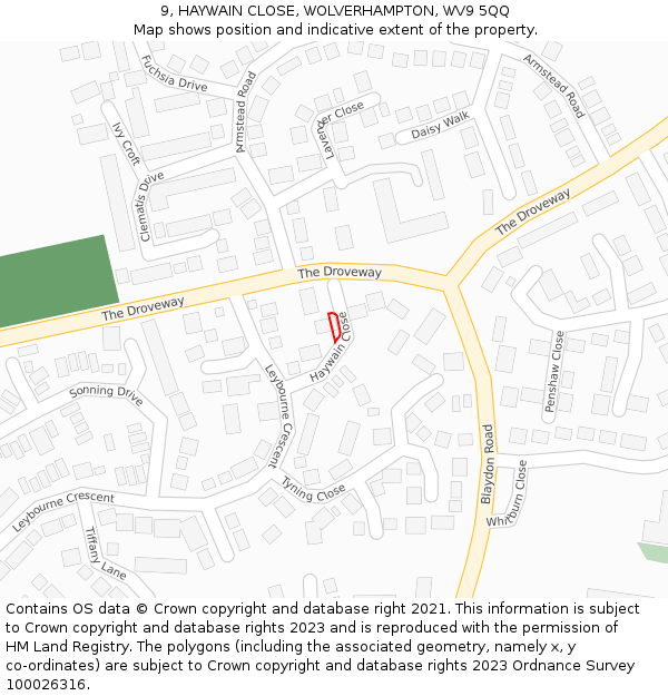 9, HAYWAIN CLOSE, WOLVERHAMPTON, WV9 5QQ: Location map and indicative extent of plot