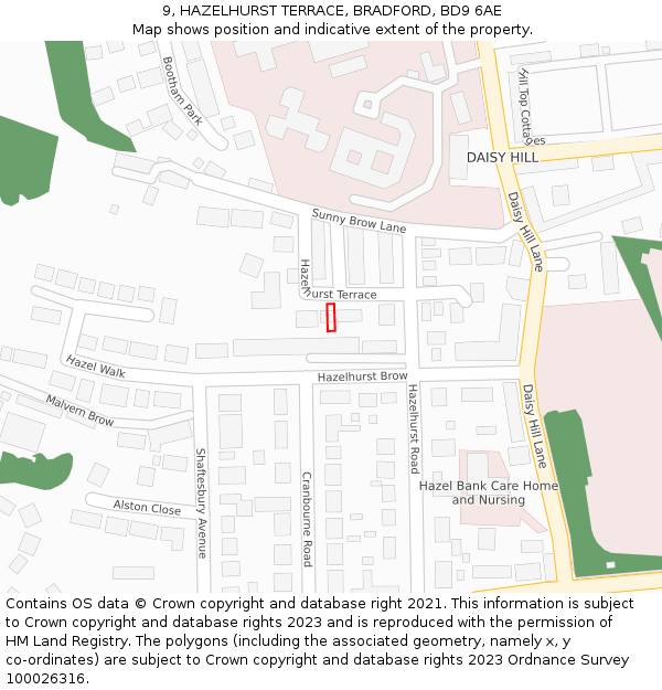 9, HAZELHURST TERRACE, BRADFORD, BD9 6AE: Location map and indicative extent of plot