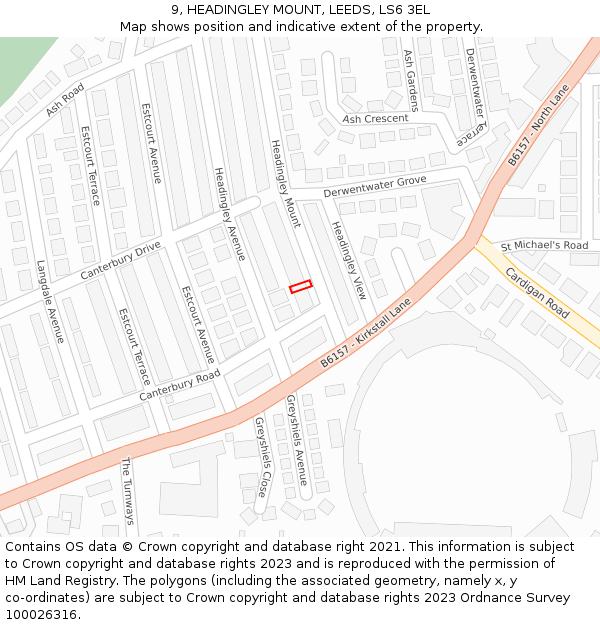 9, HEADINGLEY MOUNT, LEEDS, LS6 3EL: Location map and indicative extent of plot