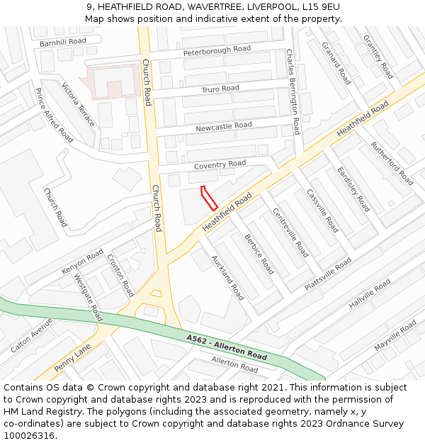 9, HEATHFIELD ROAD, WAVERTREE, LIVERPOOL, L15 9EU: Location map and indicative extent of plot