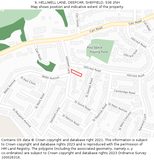 9, HELLIWELL LANE, DEEPCAR, SHEFFIELD, S36 2NH: Location map and indicative extent of plot