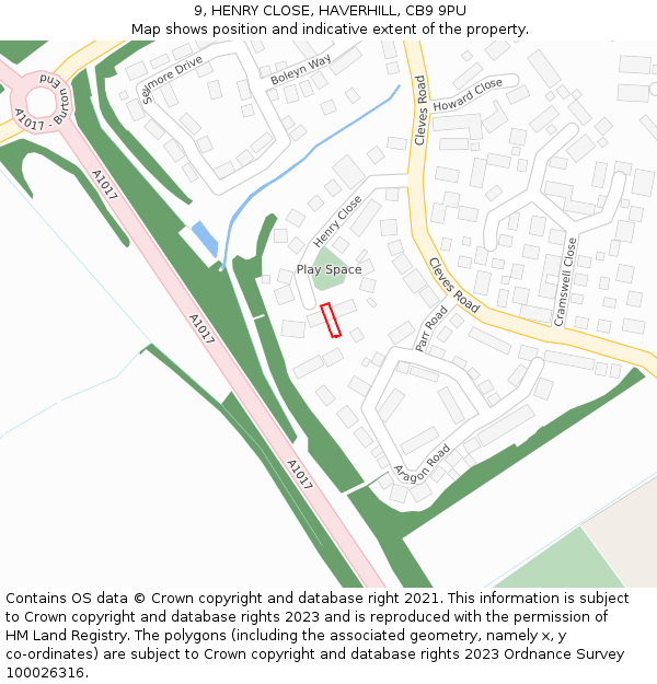 9, HENRY CLOSE, HAVERHILL, CB9 9PU: Location map and indicative extent of plot