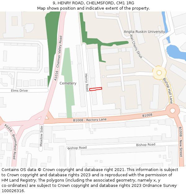 9, HENRY ROAD, CHELMSFORD, CM1 1RG: Location map and indicative extent of plot