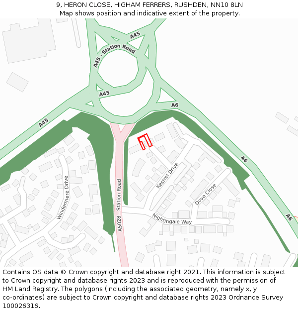 9, HERON CLOSE, HIGHAM FERRERS, RUSHDEN, NN10 8LN: Location map and indicative extent of plot