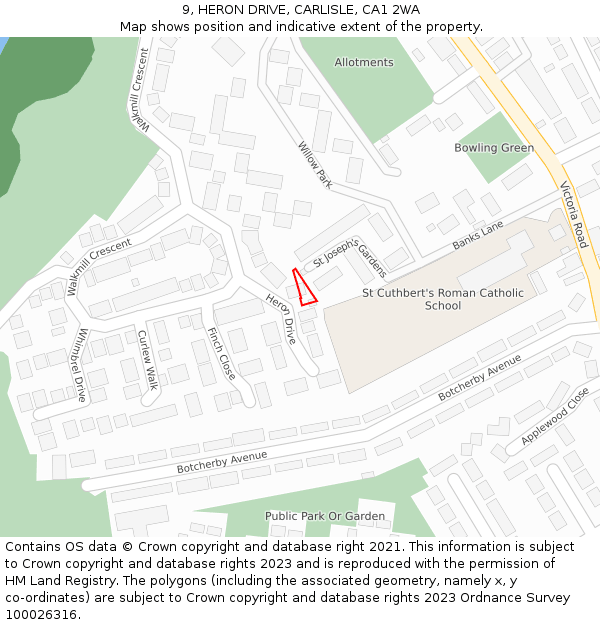 9, HERON DRIVE, CARLISLE, CA1 2WA: Location map and indicative extent of plot
