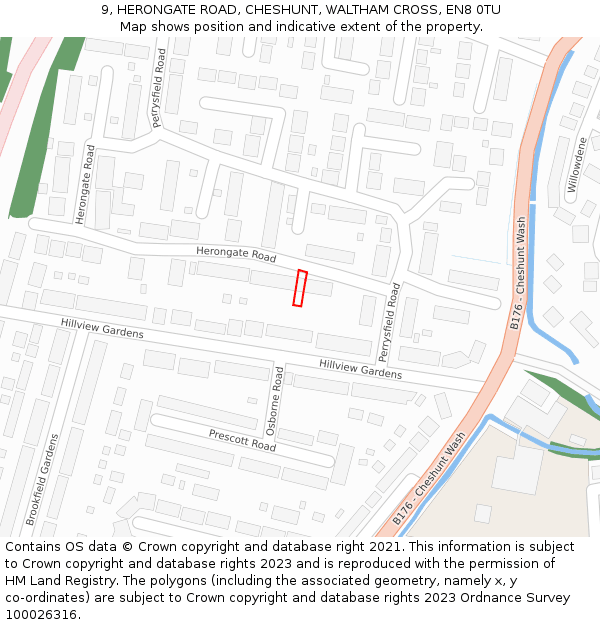 9, HERONGATE ROAD, CHESHUNT, WALTHAM CROSS, EN8 0TU: Location map and indicative extent of plot