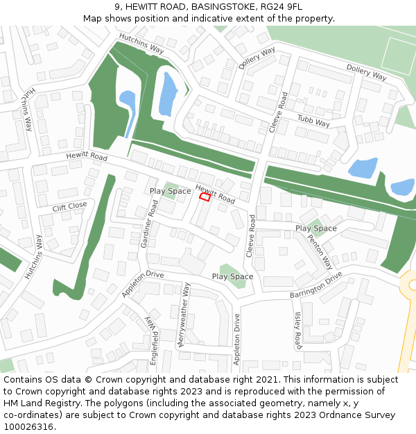 9, HEWITT ROAD, BASINGSTOKE, RG24 9FL: Location map and indicative extent of plot