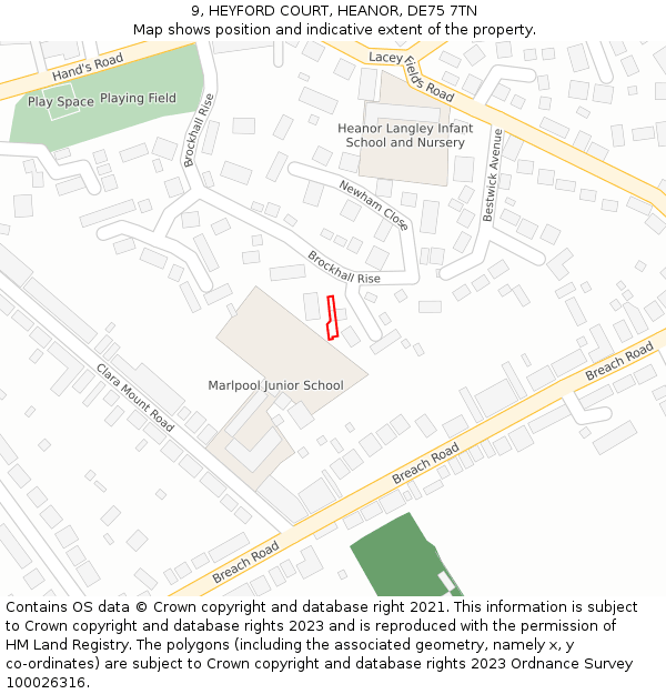 9, HEYFORD COURT, HEANOR, DE75 7TN: Location map and indicative extent of plot