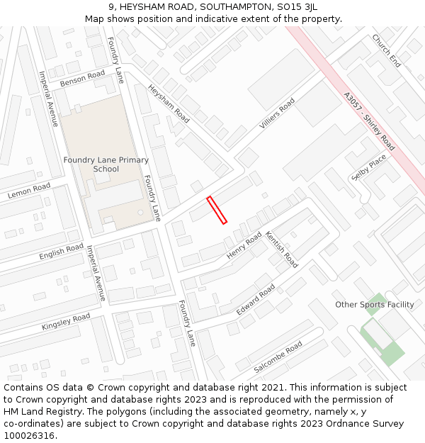 9, HEYSHAM ROAD, SOUTHAMPTON, SO15 3JL: Location map and indicative extent of plot