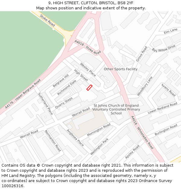 9, HIGH STREET, CLIFTON, BRISTOL, BS8 2YF: Location map and indicative extent of plot