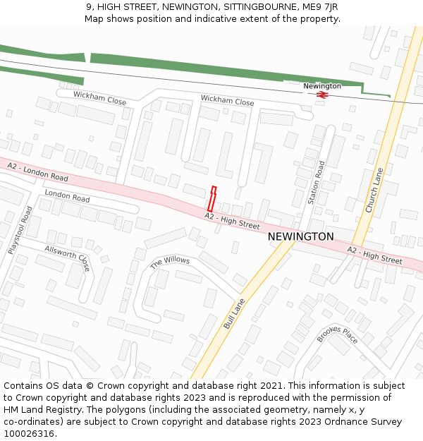 9, HIGH STREET, NEWINGTON, SITTINGBOURNE, ME9 7JR: Location map and indicative extent of plot