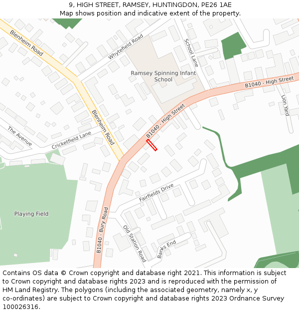9, HIGH STREET, RAMSEY, HUNTINGDON, PE26 1AE: Location map and indicative extent of plot