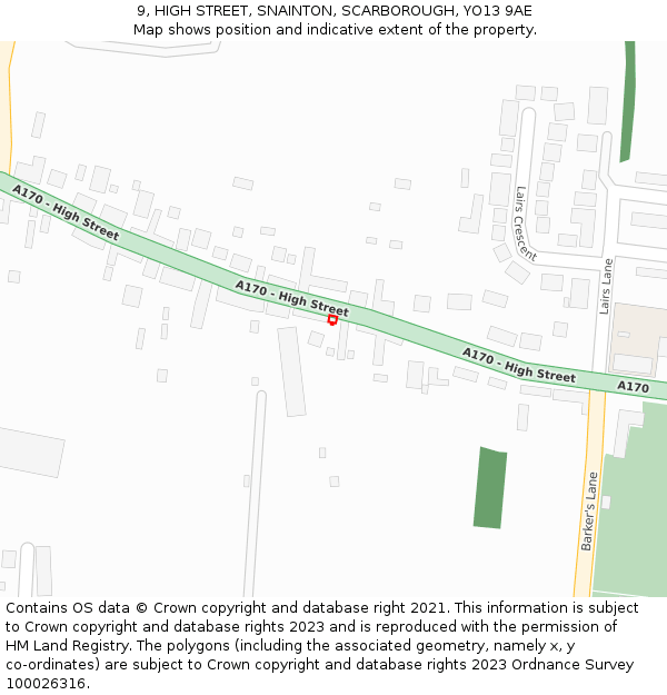 9, HIGH STREET, SNAINTON, SCARBOROUGH, YO13 9AE: Location map and indicative extent of plot