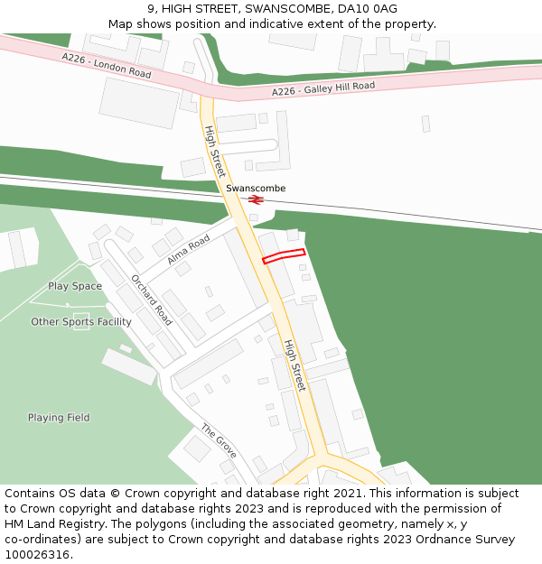 9, HIGH STREET, SWANSCOMBE, DA10 0AG: Location map and indicative extent of plot