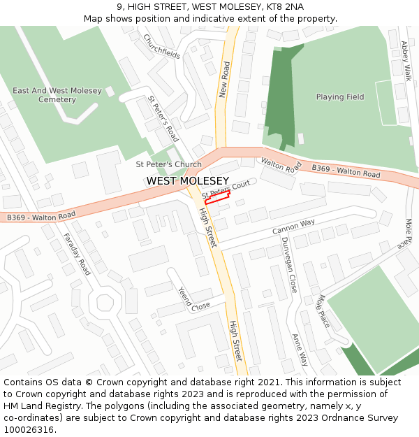 9, HIGH STREET, WEST MOLESEY, KT8 2NA: Location map and indicative extent of plot