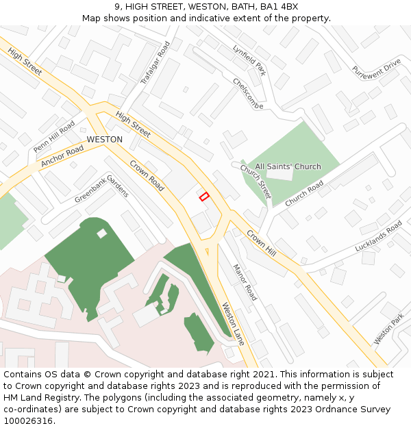 9, HIGH STREET, WESTON, BATH, BA1 4BX: Location map and indicative extent of plot