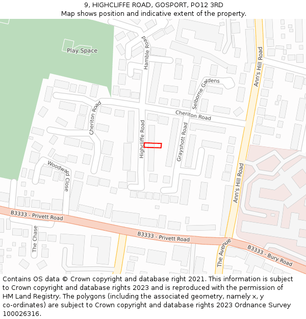 9, HIGHCLIFFE ROAD, GOSPORT, PO12 3RD: Location map and indicative extent of plot