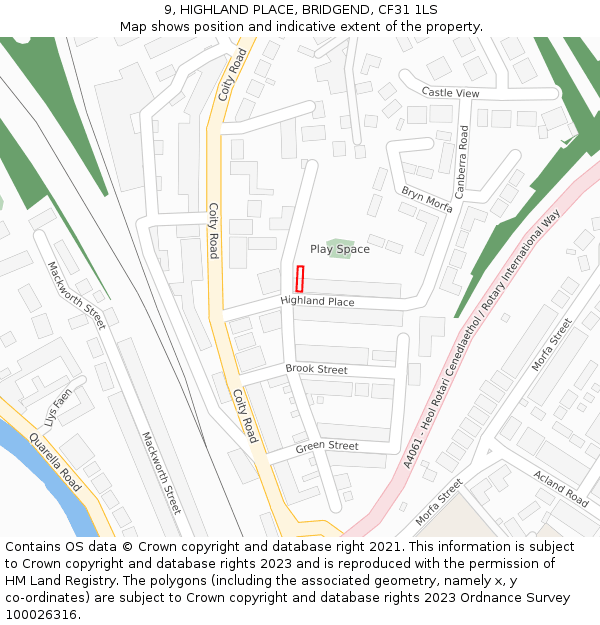 9, HIGHLAND PLACE, BRIDGEND, CF31 1LS: Location map and indicative extent of plot
