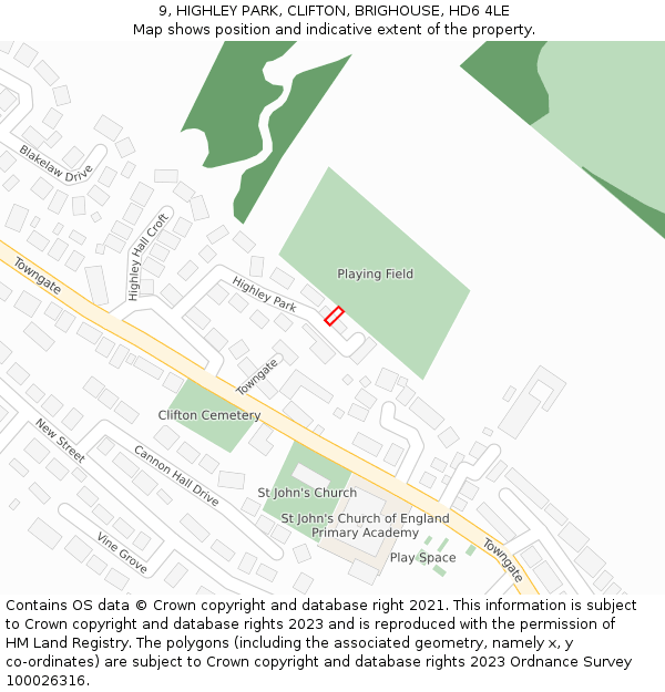 9, HIGHLEY PARK, CLIFTON, BRIGHOUSE, HD6 4LE: Location map and indicative extent of plot