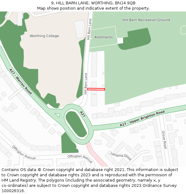 9, HILL BARN LANE, WORTHING, BN14 9QB: Location map and indicative extent of plot