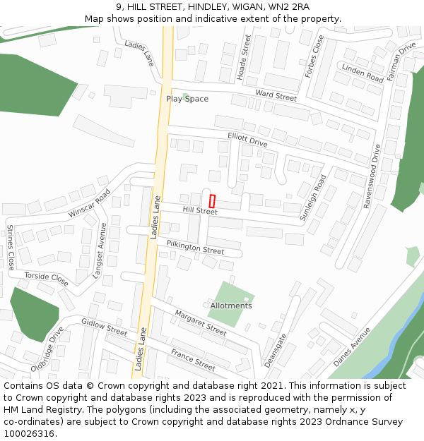 9, HILL STREET, HINDLEY, WIGAN, WN2 2RA: Location map and indicative extent of plot