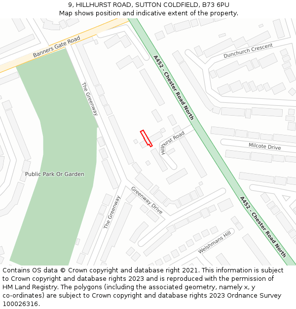 9, HILLHURST ROAD, SUTTON COLDFIELD, B73 6PU: Location map and indicative extent of plot
