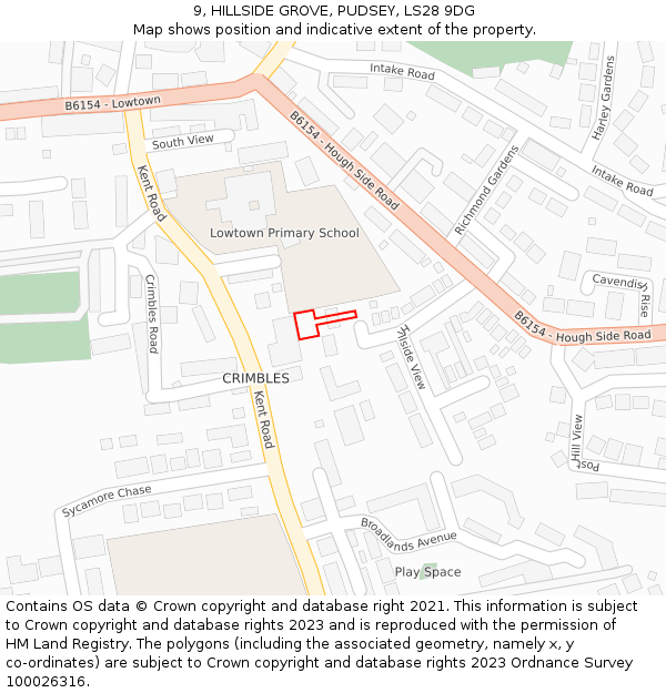 9, HILLSIDE GROVE, PUDSEY, LS28 9DG: Location map and indicative extent of plot