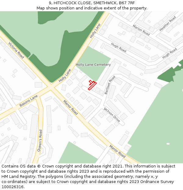 9, HITCHCOCK CLOSE, SMETHWICK, B67 7RF: Location map and indicative extent of plot