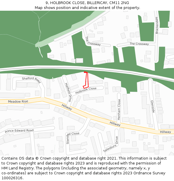 9, HOLBROOK CLOSE, BILLERICAY, CM11 2NG: Location map and indicative extent of plot