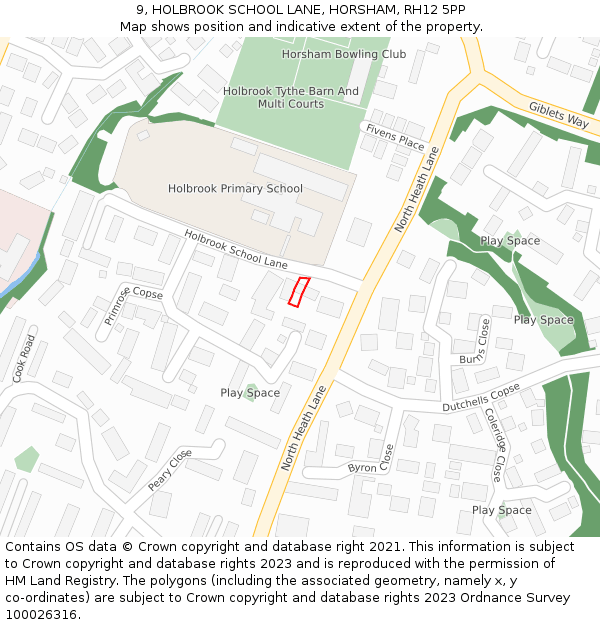 9, HOLBROOK SCHOOL LANE, HORSHAM, RH12 5PP: Location map and indicative extent of plot