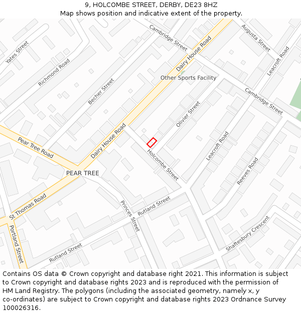 9, HOLCOMBE STREET, DERBY, DE23 8HZ: Location map and indicative extent of plot