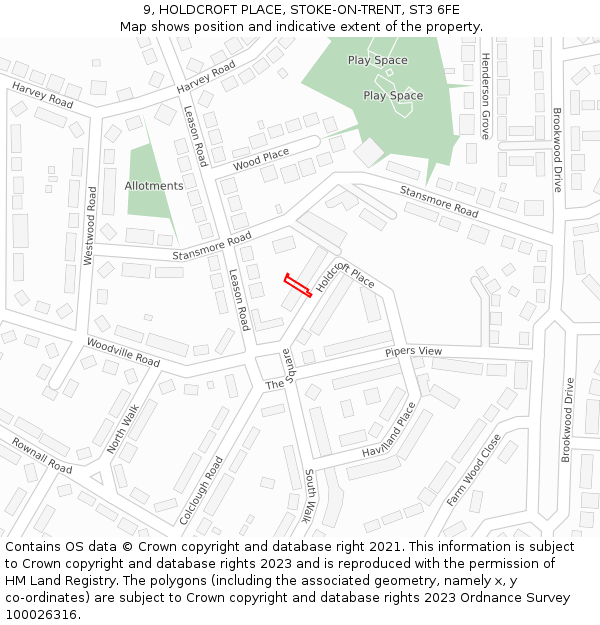 9, HOLDCROFT PLACE, STOKE-ON-TRENT, ST3 6FE: Location map and indicative extent of plot