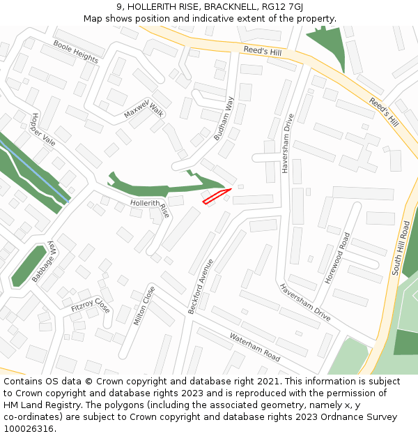 9, HOLLERITH RISE, BRACKNELL, RG12 7GJ: Location map and indicative extent of plot