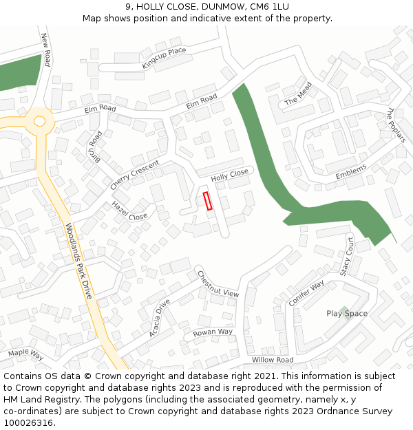 9, HOLLY CLOSE, DUNMOW, CM6 1LU: Location map and indicative extent of plot