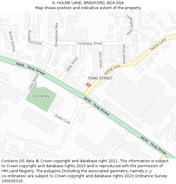 9, HOLME LANE, BRADFORD, BD4 0QA: Location map and indicative extent of plot