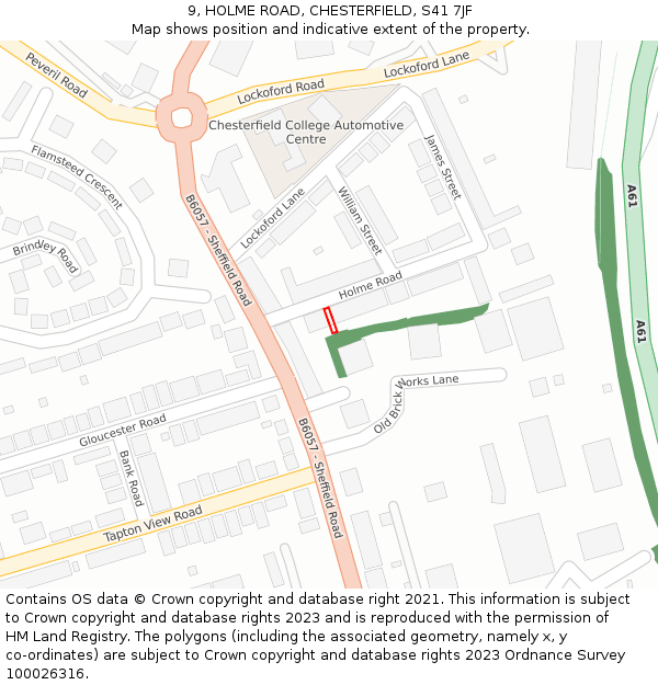 9, HOLME ROAD, CHESTERFIELD, S41 7JF: Location map and indicative extent of plot