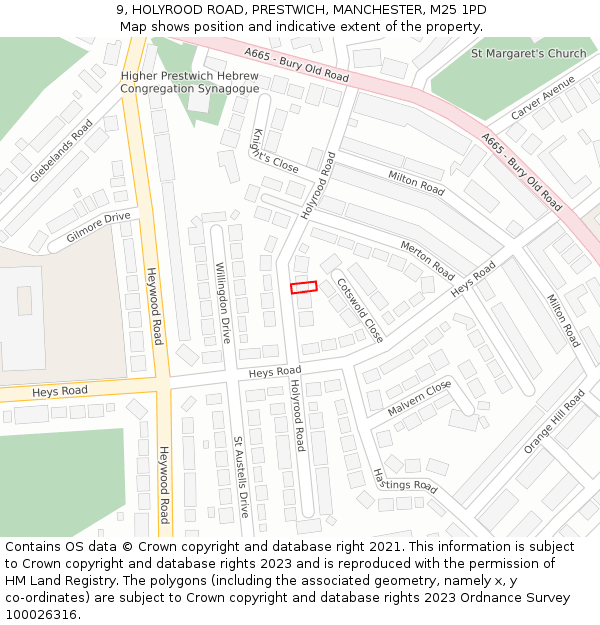 9, HOLYROOD ROAD, PRESTWICH, MANCHESTER, M25 1PD: Location map and indicative extent of plot
